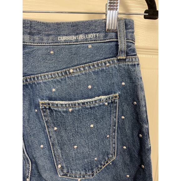 Current Elliott Denim Vintage Cropped Slim Stud Jeans Medium Blue 25 / 0 - Picture 5 of 8